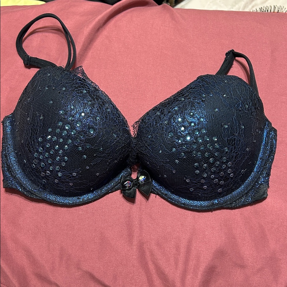 VS Very Sexy Black and Blue Lace Push-Up Bra 32D